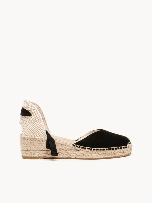 Sandália Anabela Baixa Romero Camurça Preto