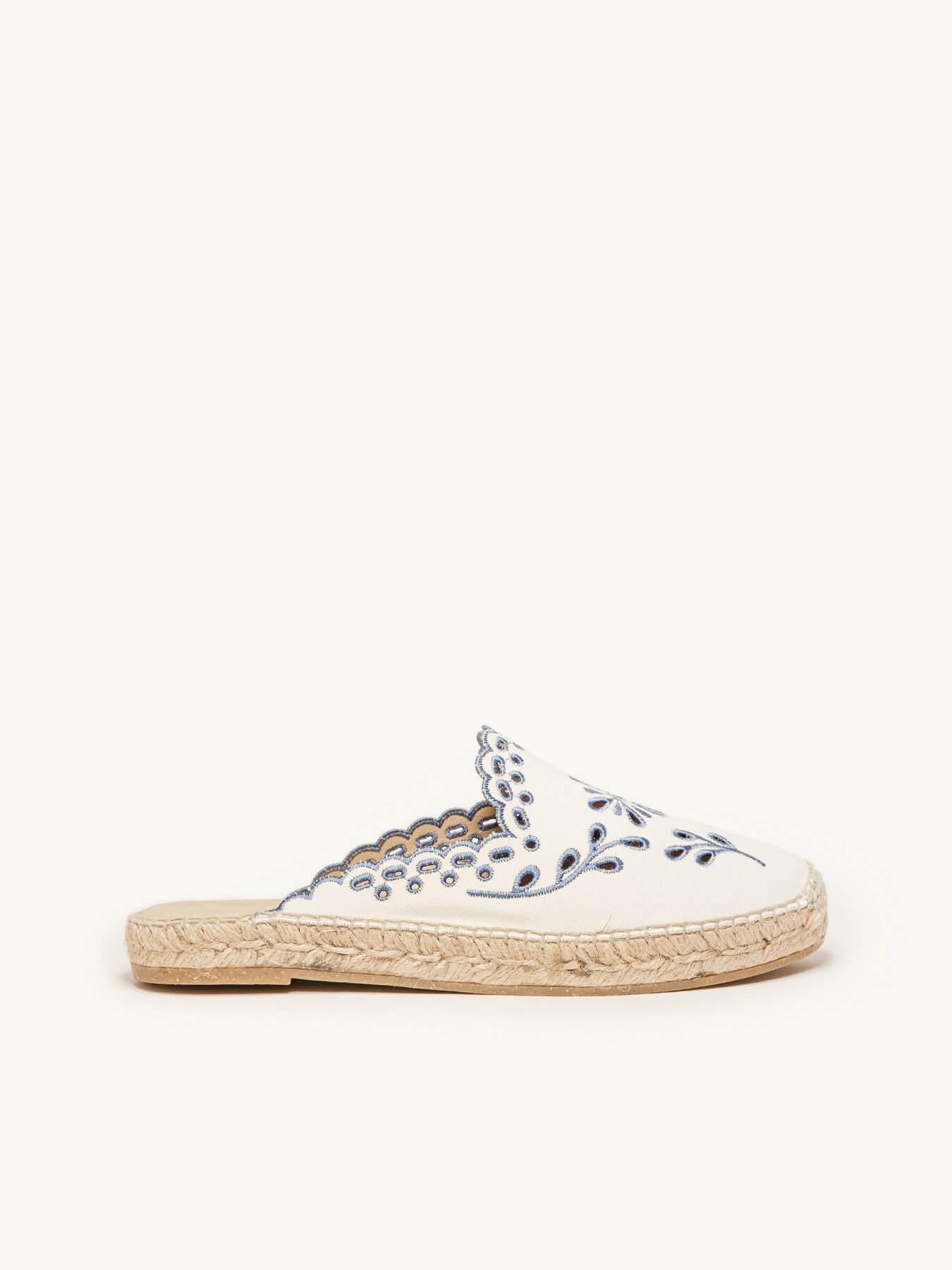 Mule Loto Lona Bordada Azul Jeans