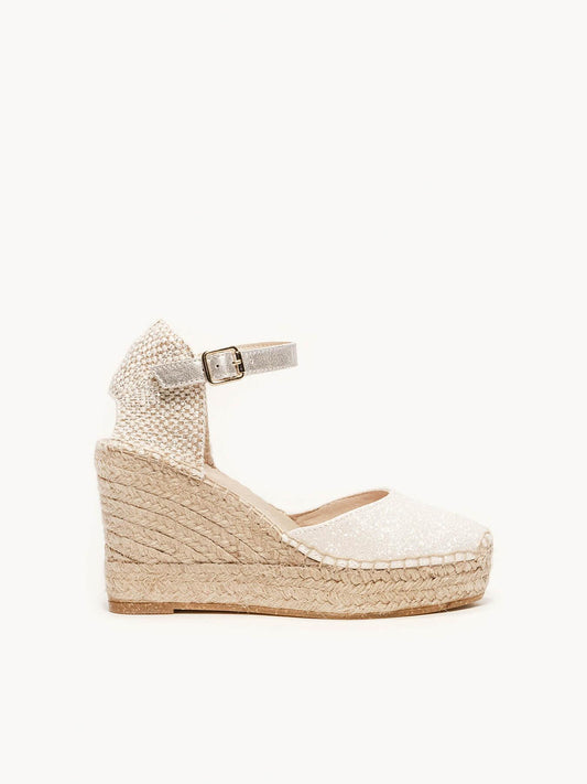 Sandália Anabela Alta Dalia Brilho Branca