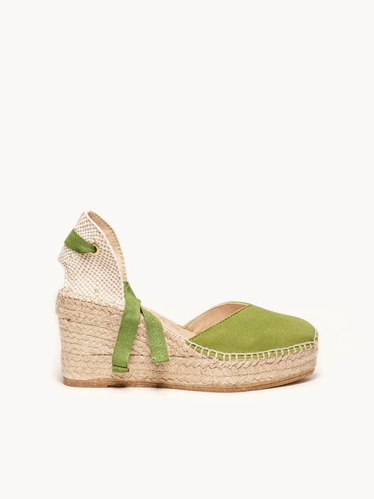 Sandália Romero Anabela 8 cm Camurça Verde