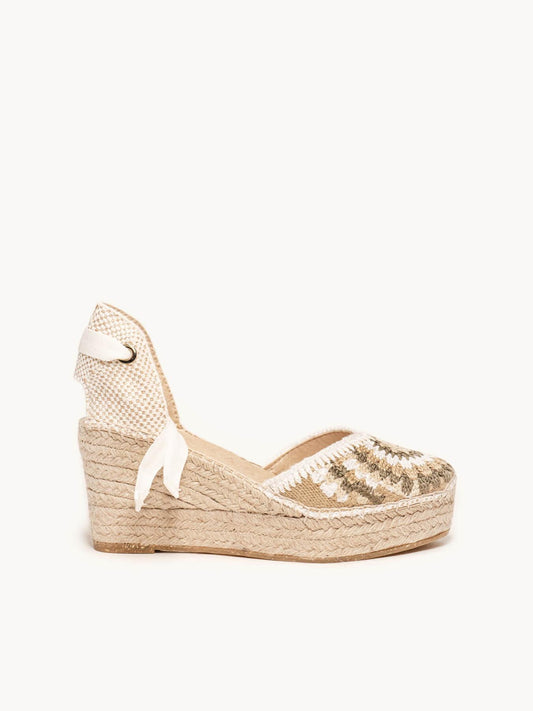 Sandália Romero Anabela 8 cm Crochê Branco