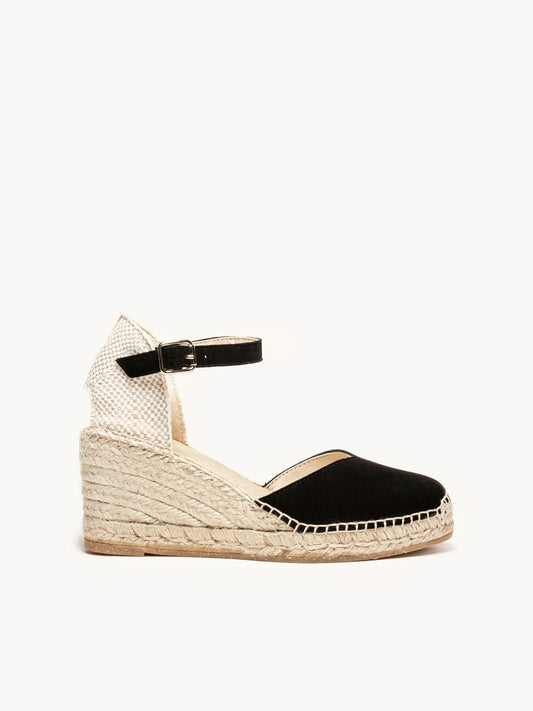 Sandália Jara Anabela 7 cm Camurça Preto