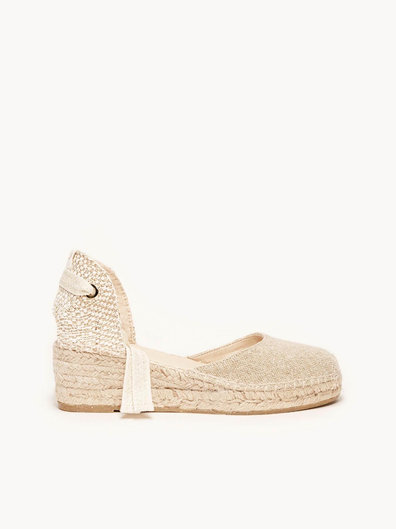 Sandália Cala Anabela 5 cm Linho Dourado