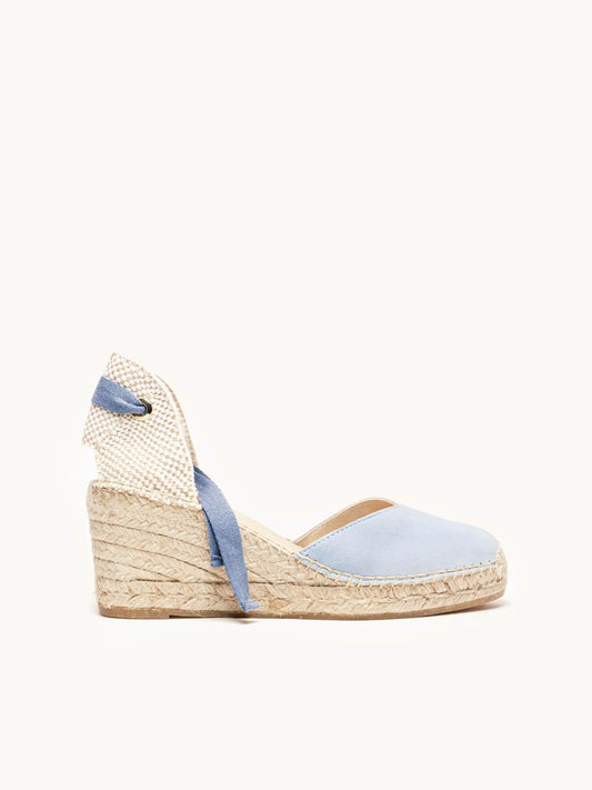 Sandália Romero Anabela 7 cm Camurça Azul Claro