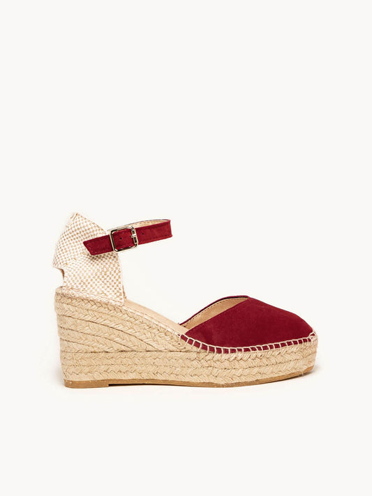 Sandália Jara Anabela 8 cm Camurça Granada