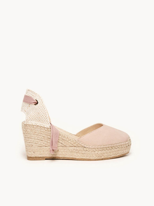 Sandália Anabela Média Plataforma Romero Camurça Rosa Clara