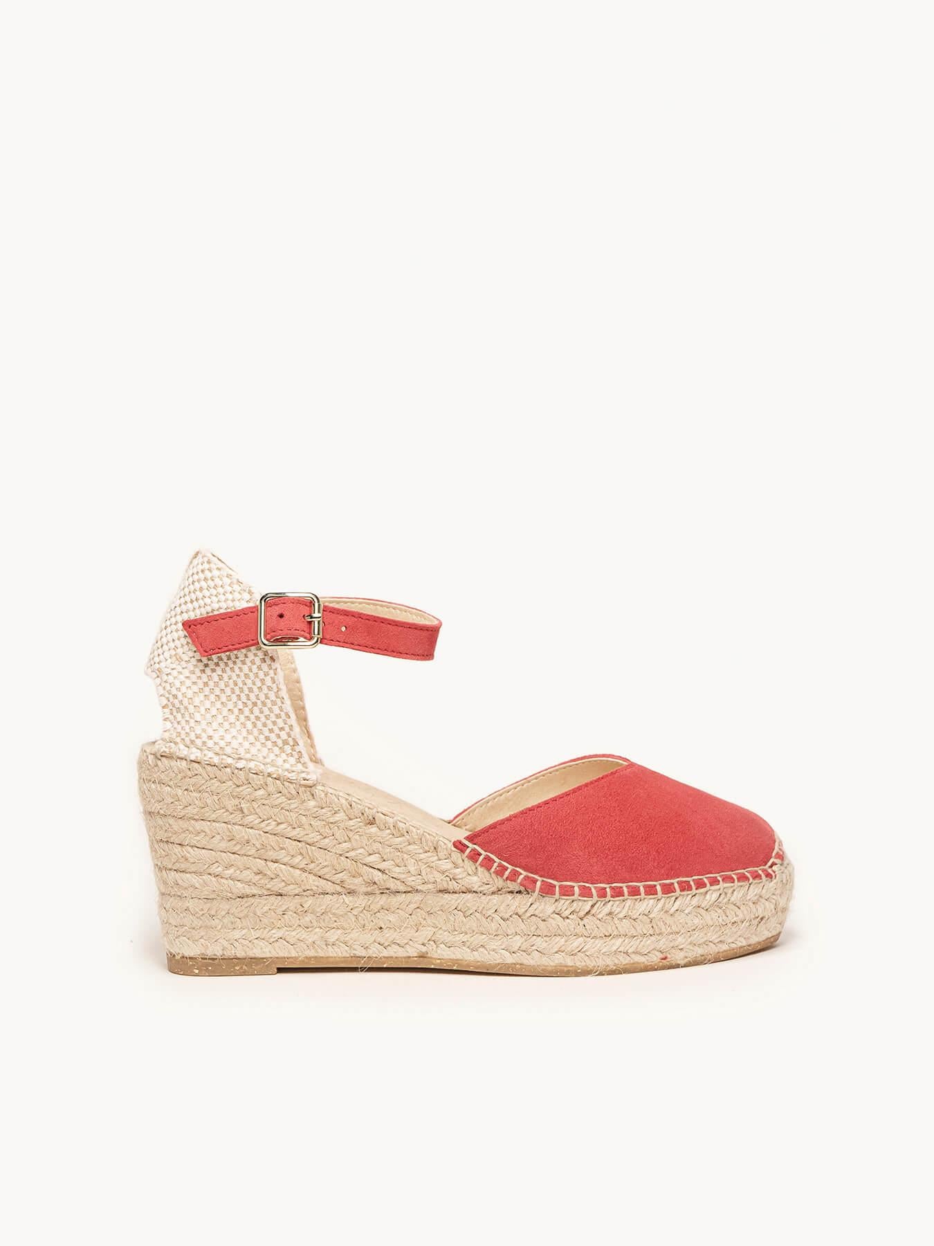 Sandália Jara Anabela 8 cm Camurça Vermelho