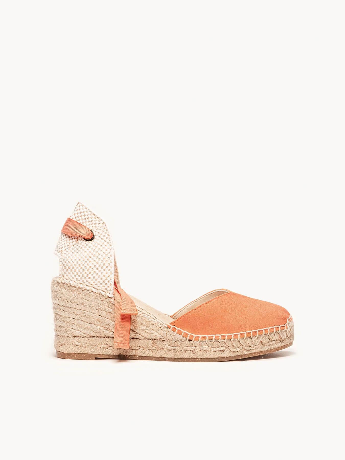 Sandália Romero Anabela 7 cm Camurça Laranja