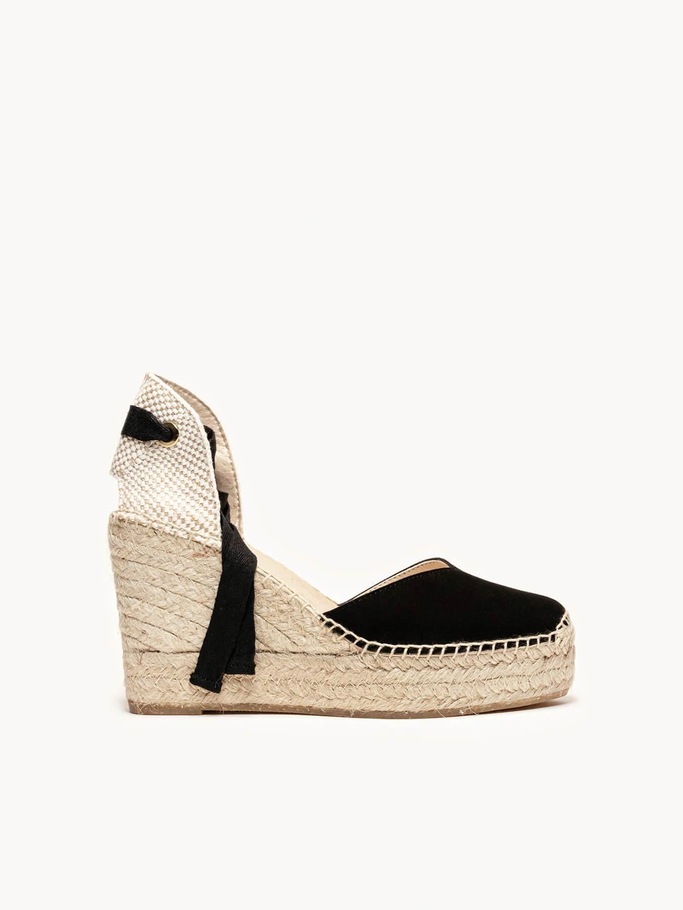 Sandália Romero Anabela 10 cm Camurça Preto