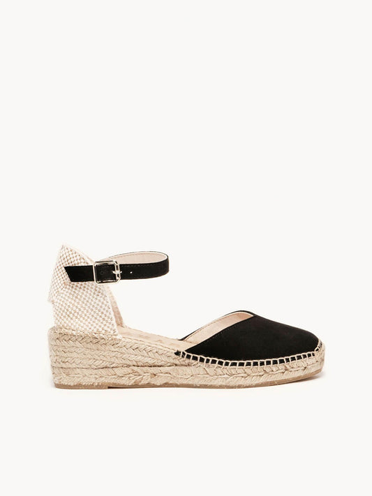 Sandália Anabela Baixa Jara Camurça Preto