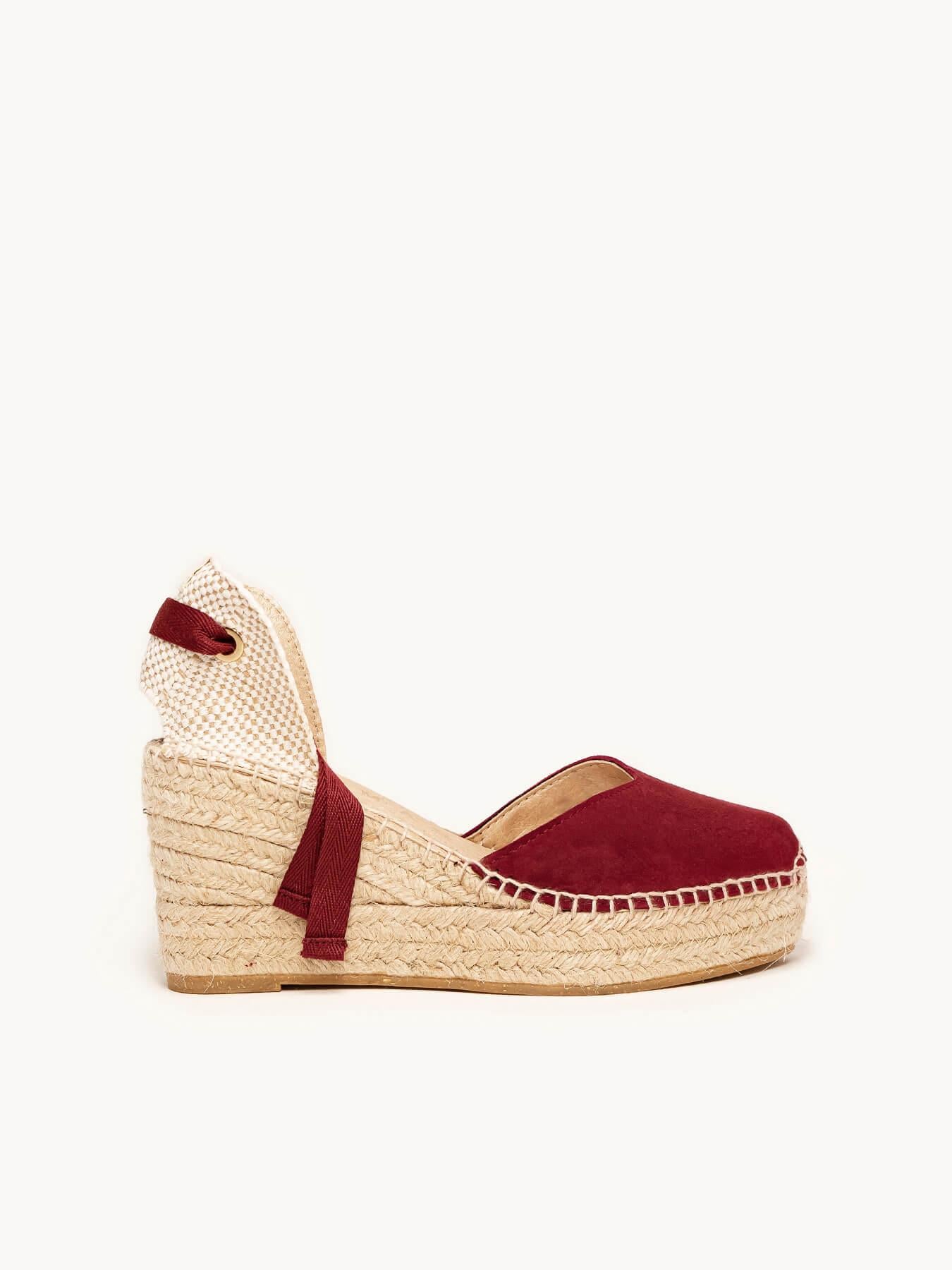 Sandália Romero Anabela 8 cm Camurça Granada