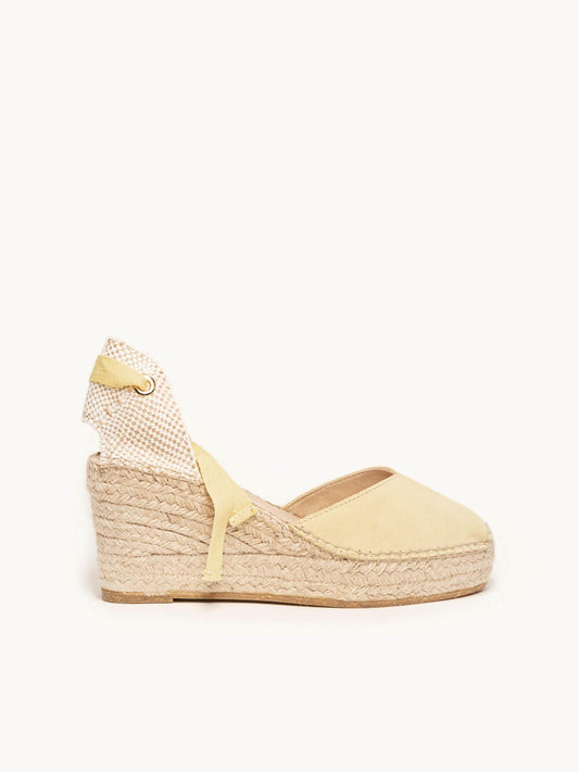 Sandália Romero Anabela 8 cm Camurça Amarelo