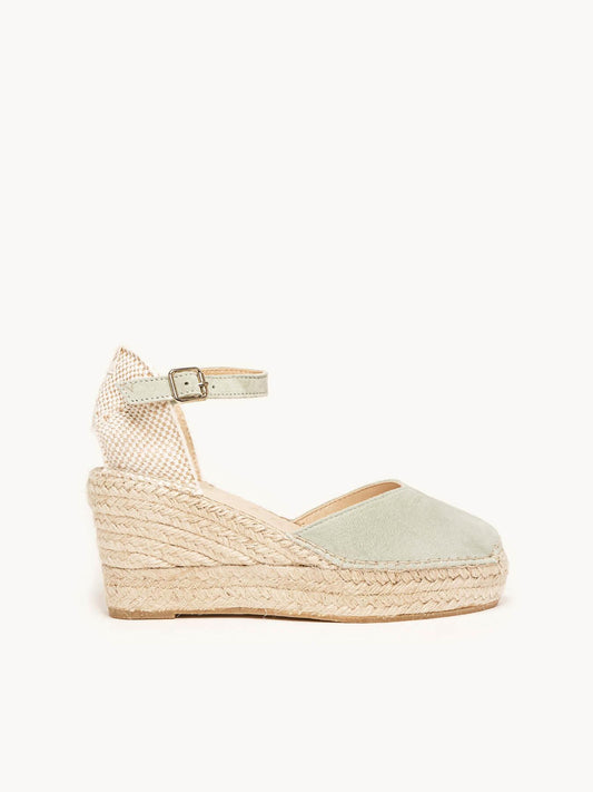 Sandália Anabela Média Plataforma Jara Camurça Verde Claro