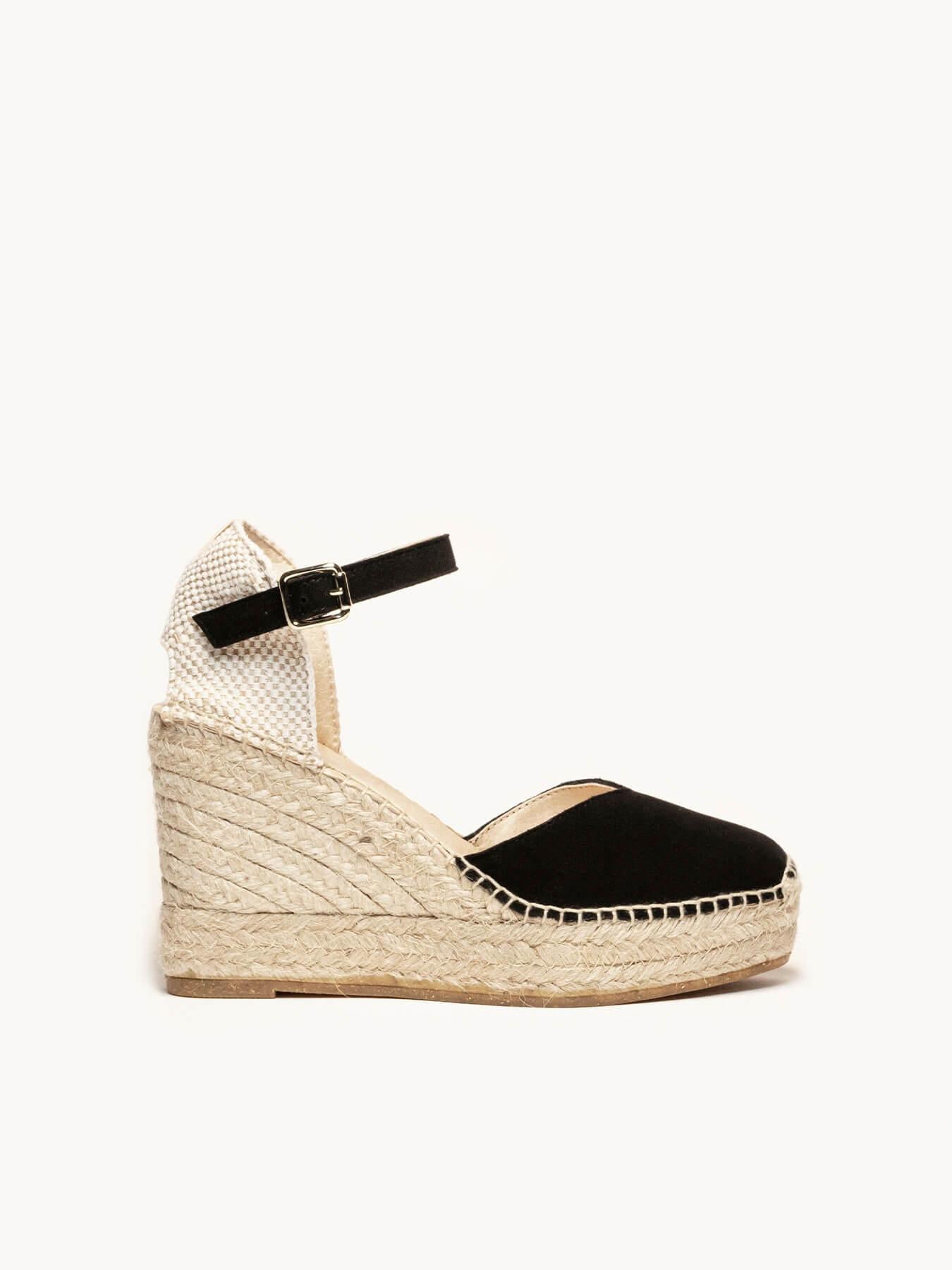 Sandália Jara Anabela 10 cm Camurça Preto
