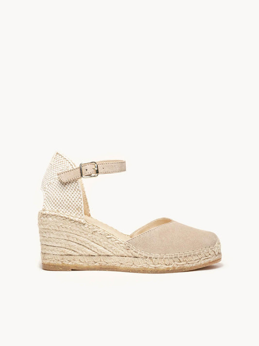 Sandália Jara Anabela 7 cm Camurça Pedra