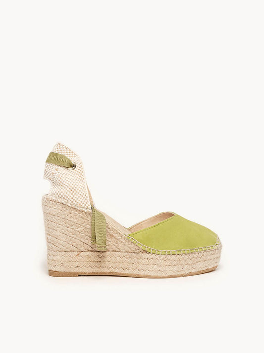 Sandália Romero Anabela 10 cm Camurça Verde Lima