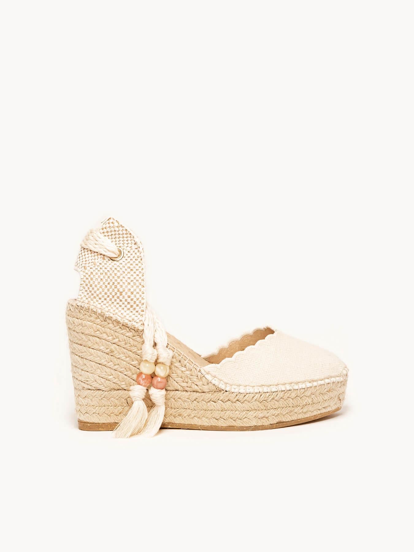Sandália Romero Anabela 10 cm Linho Cru