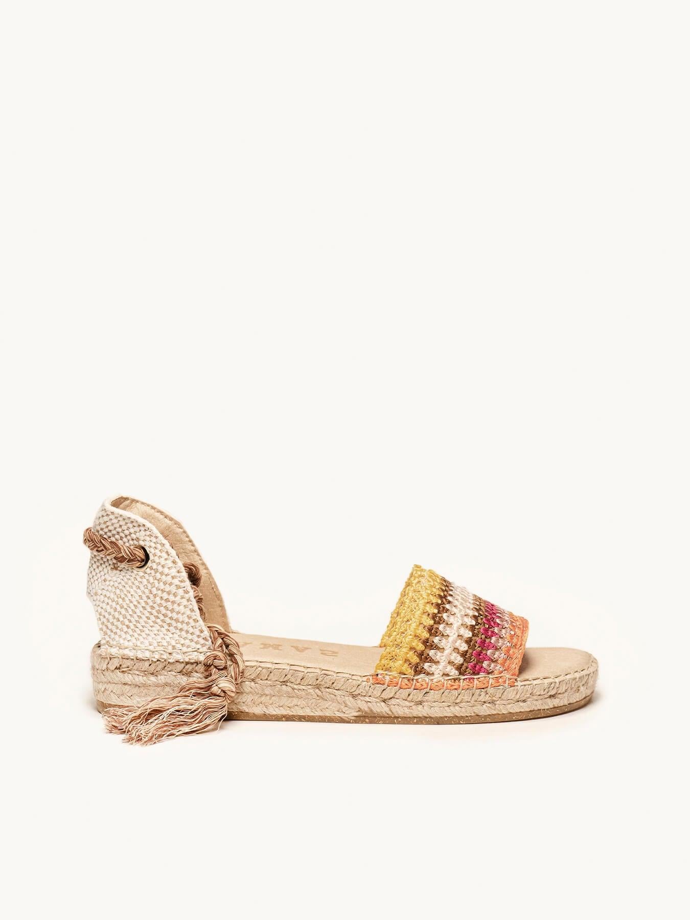 Sandália Aulaga Crochê Listras Laranja