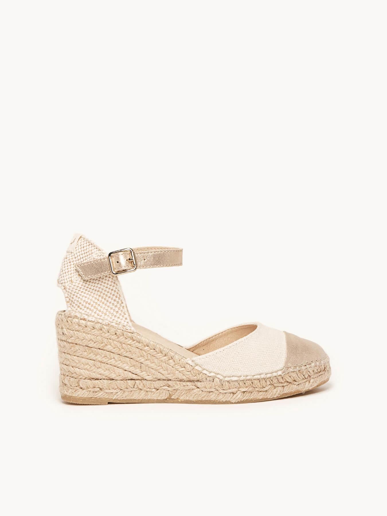 Sandália Marga Anabela 7 cm Napa Dourado