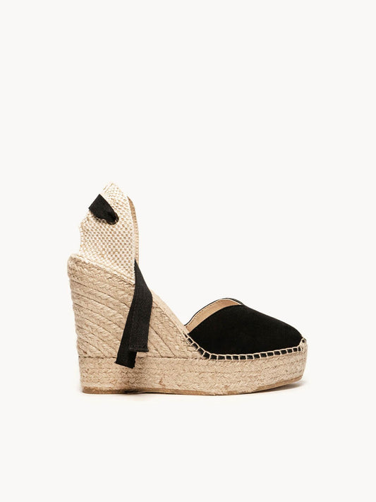 Sandália Romero Anabela 12 cm Camurça Preto