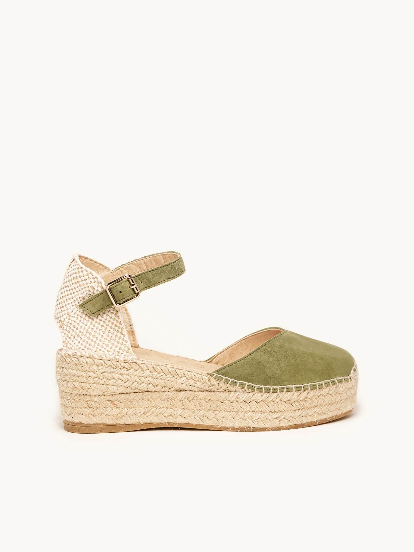 Sandália Jara Anabela 6 cm Camurça Verde Cáqui