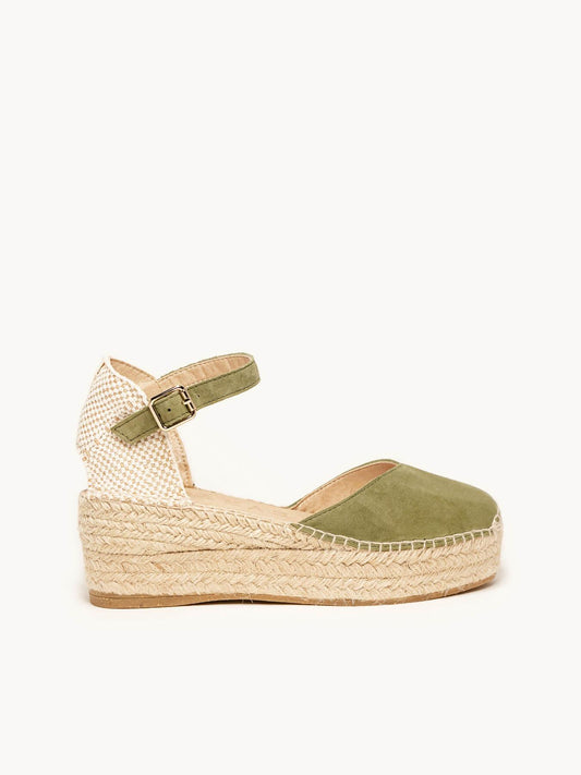 Sandália Jara Anabela 6 cm Camurça Verde Cáqui