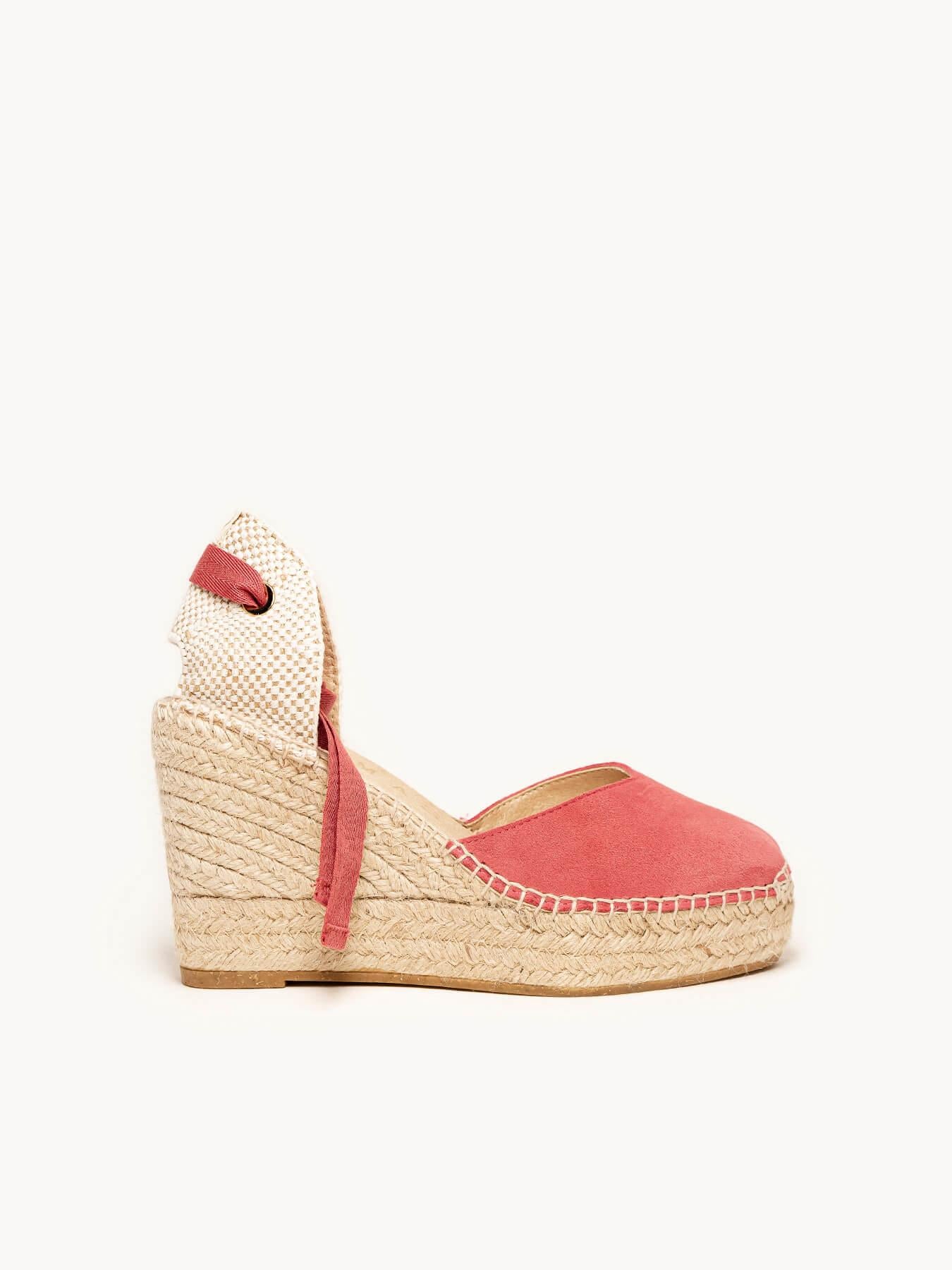 Sandália Romero Anabela 10 cm Camurça Rosa Oscuro