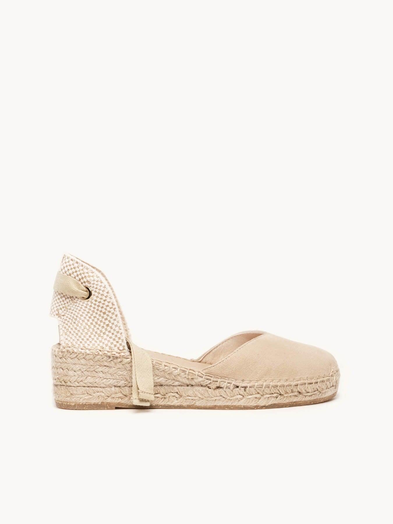 Sandália Romero Anabela 5 cm Camurça Areia