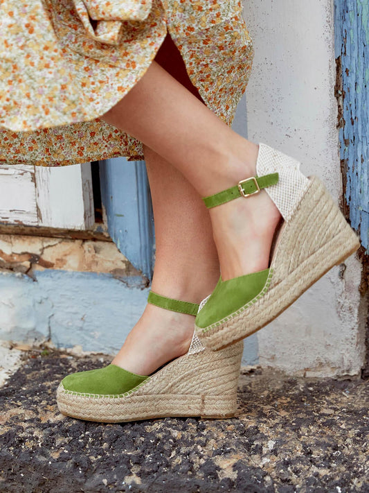 Sandália Jara Anabela 10 cm Camurça Verde