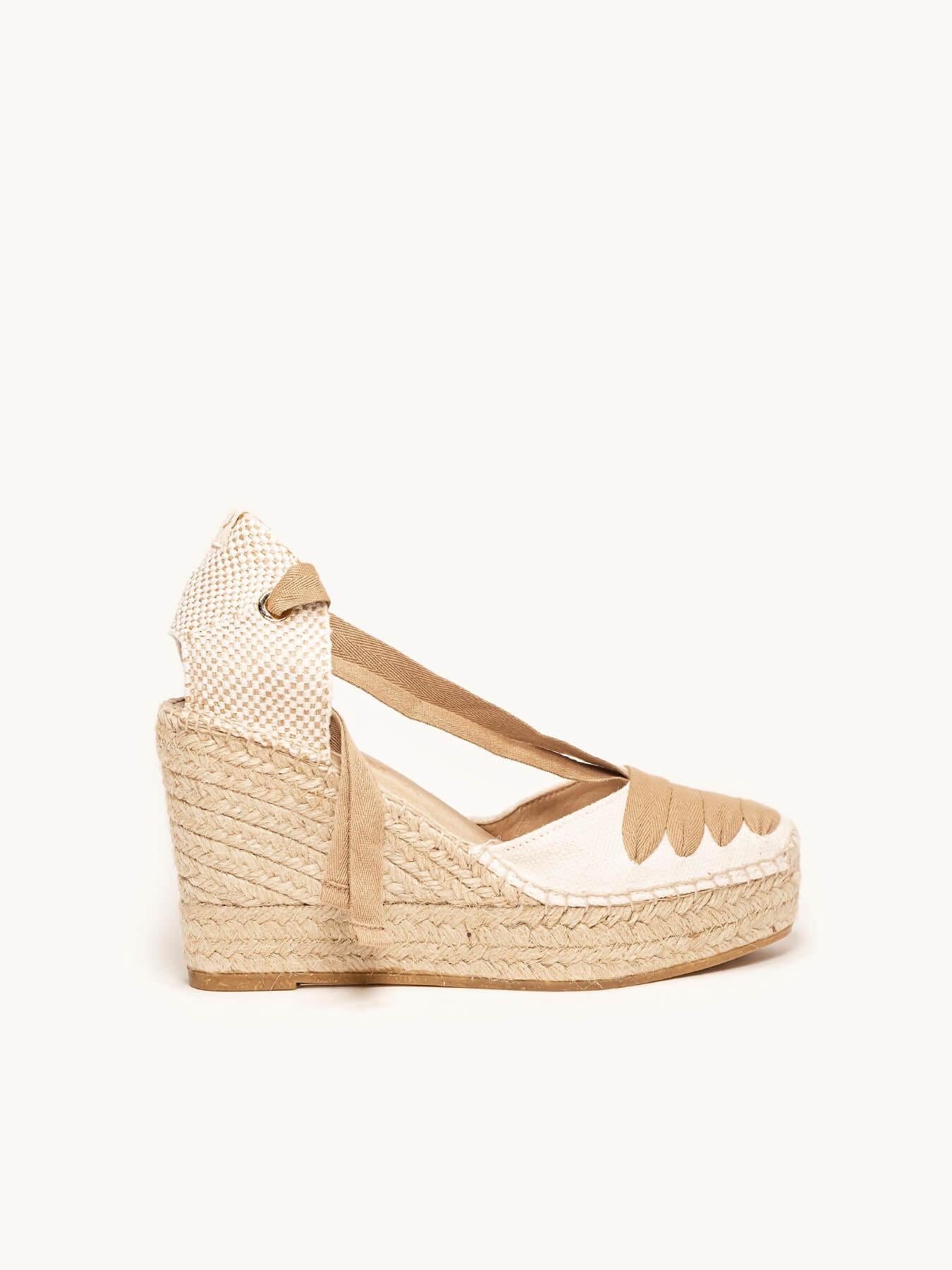 Sandália Espliego Anabela 10 cm Linho Branco