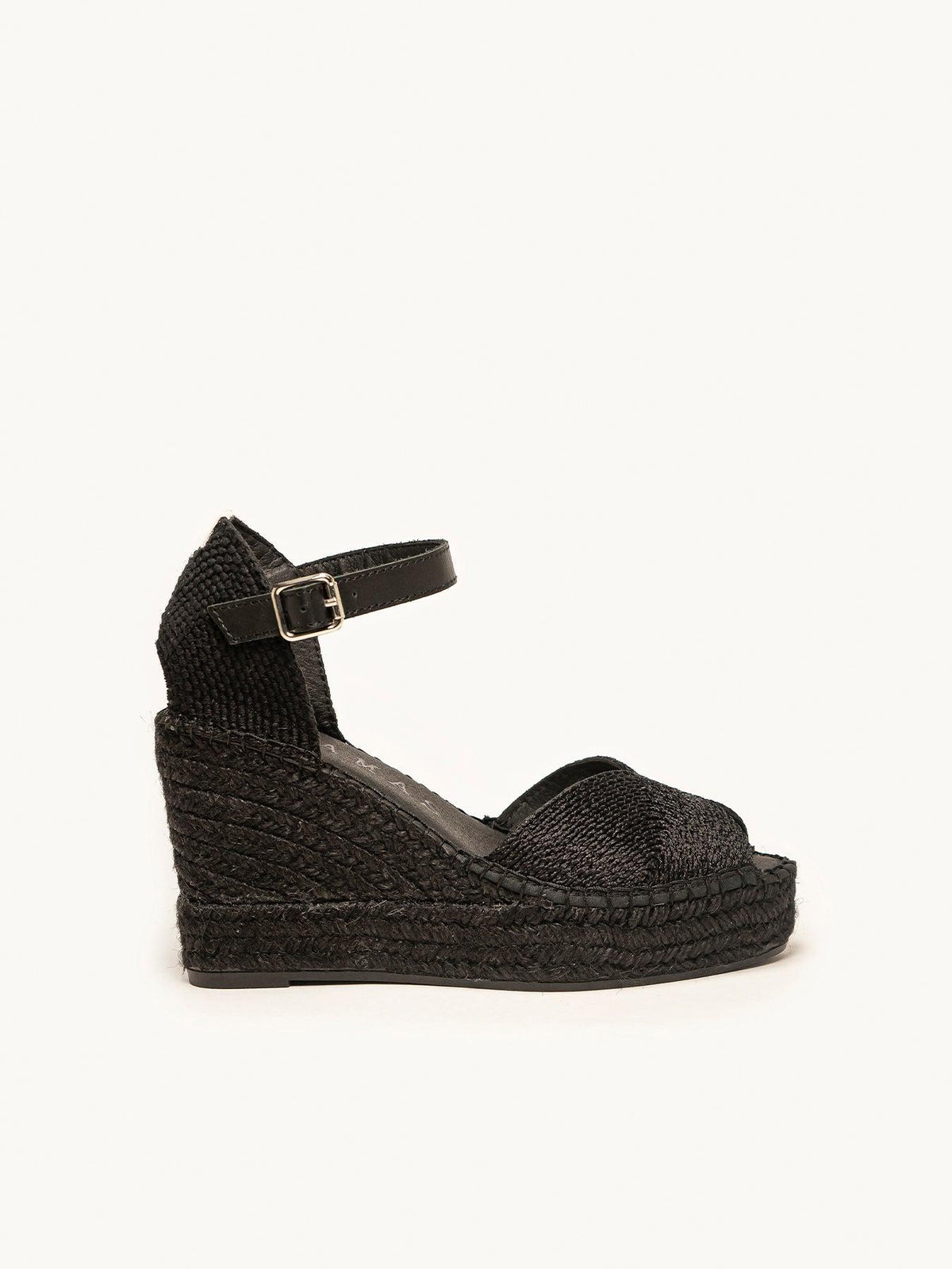 Sapatilha Alelí Anabela 10 cm Corda Preto