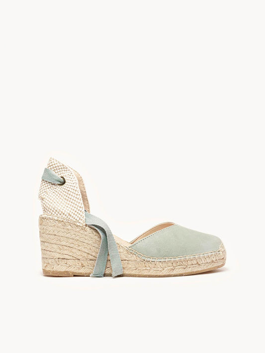 Sandália Anabela Média Romero Camurça Verde Claro