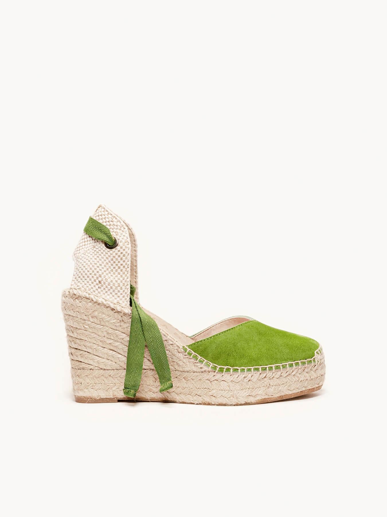 Sandália Romero Anabela 10 cm Camurça Verde