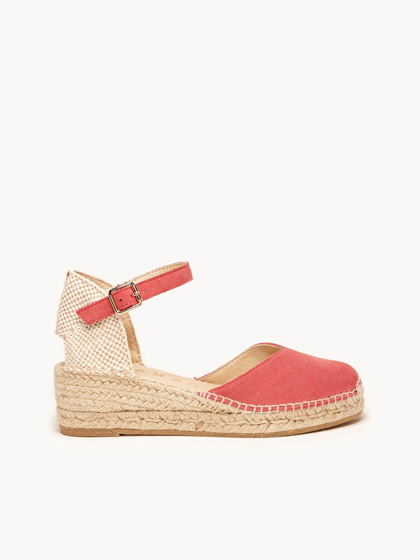 Sandália Jara Anabela 5 cm Camurça Rosa Escuro