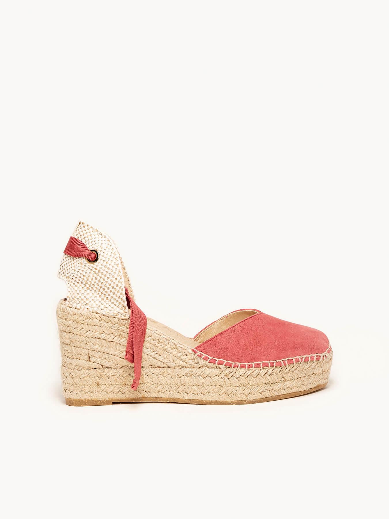 Sandália Romero Anabela 8 cm Camurça Rosa Oscuro