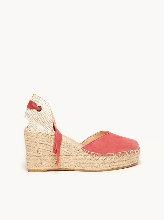 Sandália Romero Anabela 8 cm Camurça Rosa Oscuro