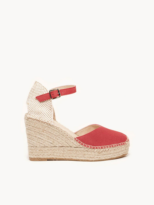 Sandália Jara Anabela 10 cm Camurça Vermelho