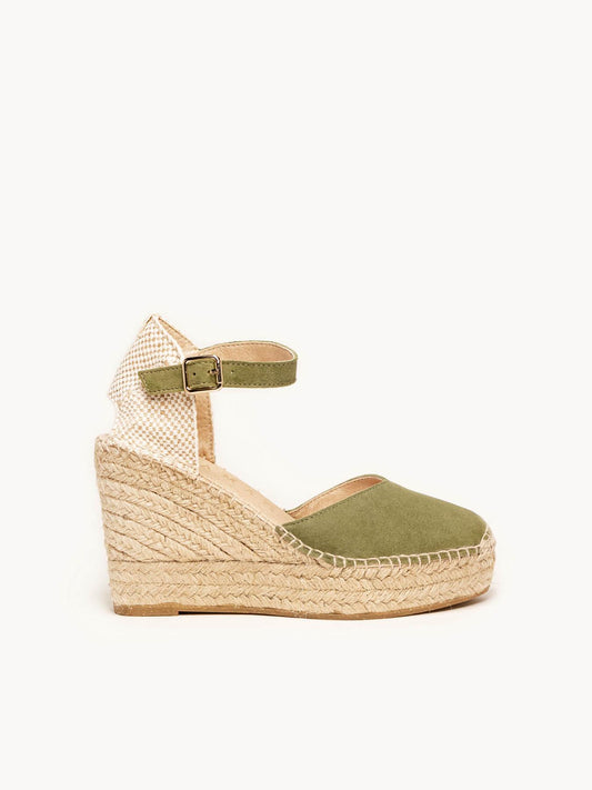 Sandália Jara Anabela 10 cm Camurça Verde Cáqui