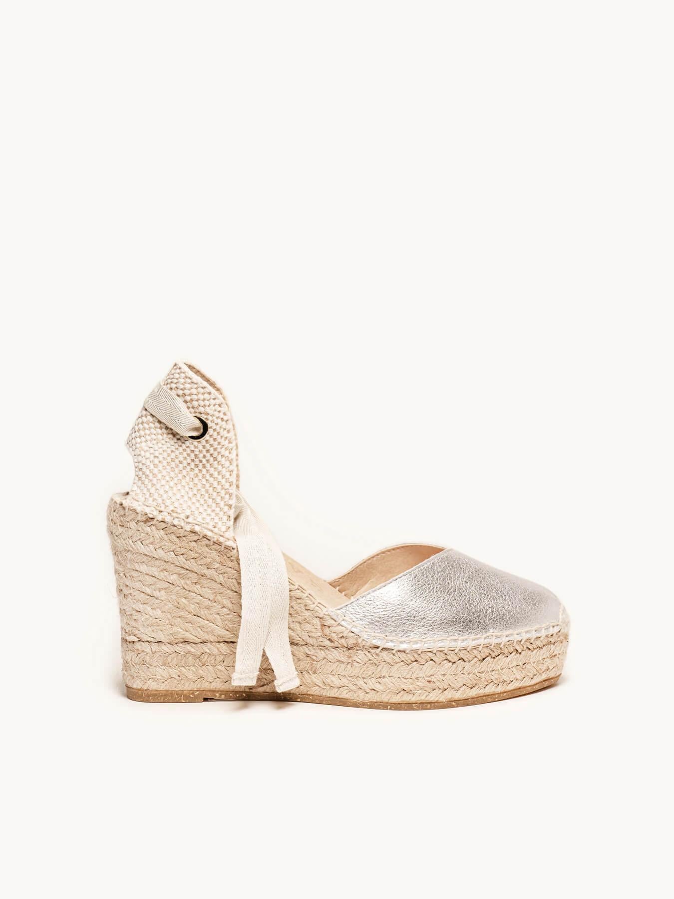 Sandália Romero Anabela 10 cm Camurça Prateado