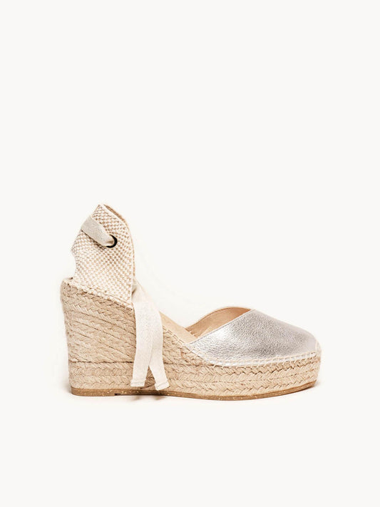 Sandália Romero Anabela 10 cm Camurça Prateado