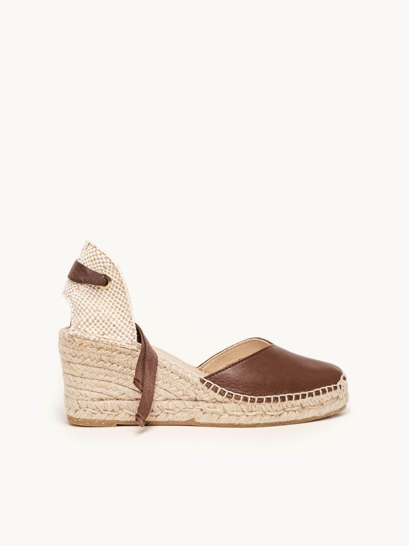 Sandália Anabela Média Romero Napa Marrom Escuro