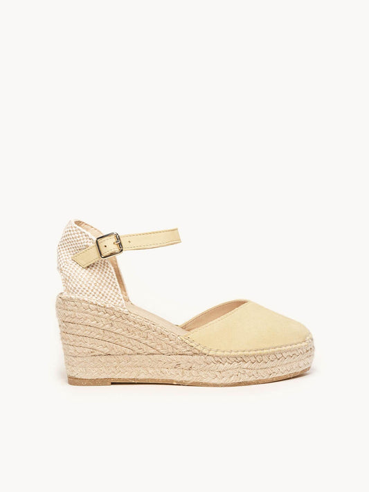 Sandália Jara Anabela 8 cm Camurça Amarelo