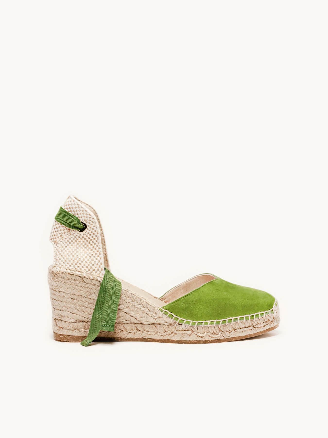 Sandália Romero Anabela 7 cm Camurça Verde