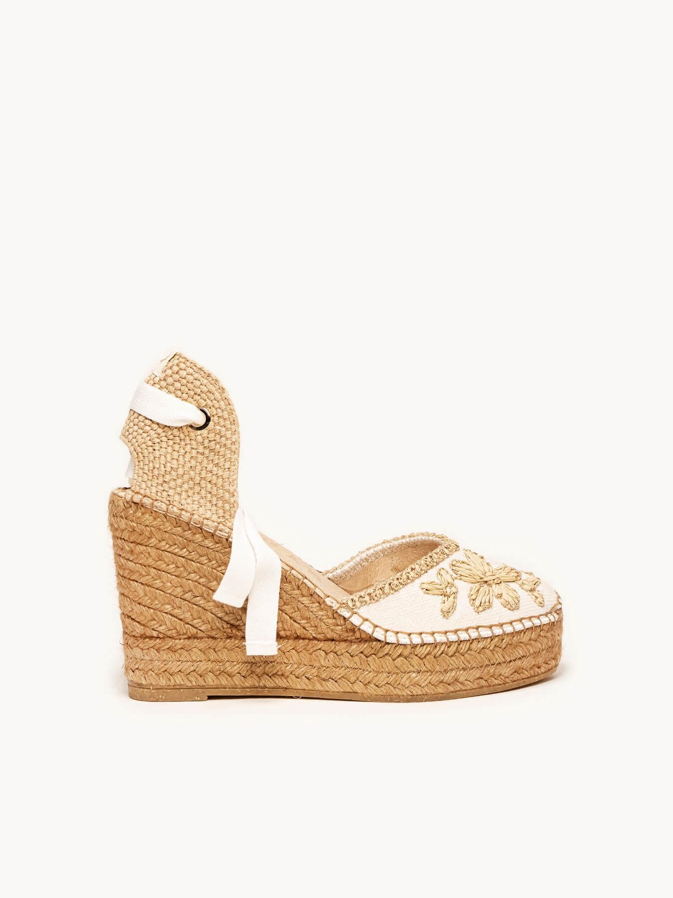 Sandália Romero Anabela 10 cm Bordado Branco