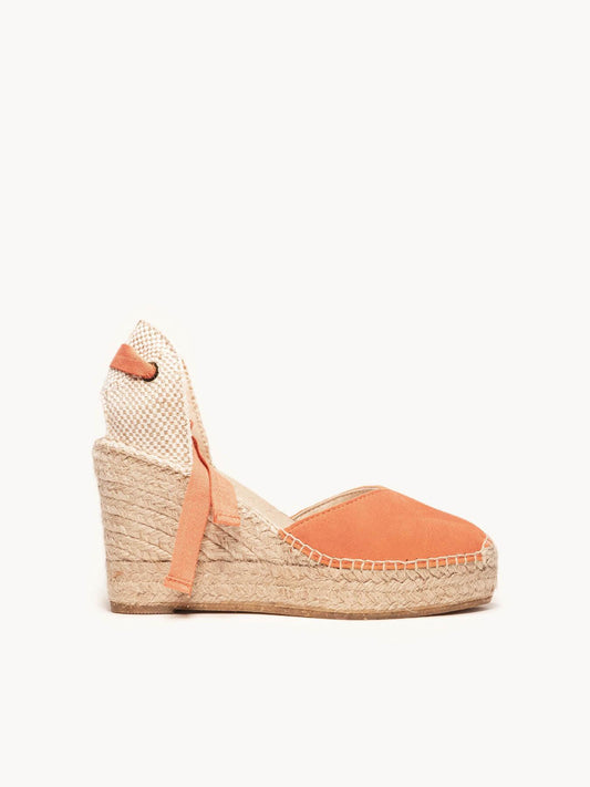 Sandália Romero Anabela 10 cm Camurça Laranja