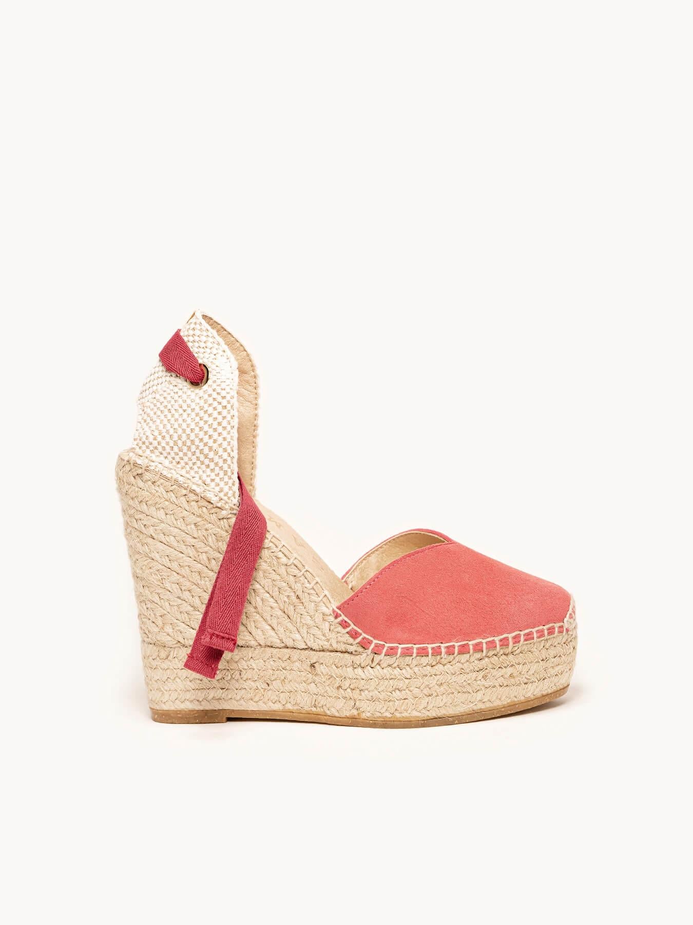 Sandália Romero Anabela 12 cm Camurça Rosa Escuro