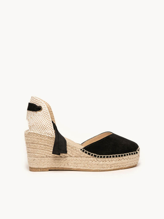 Sandália Romero Anabela 8 cm Camurça Preto