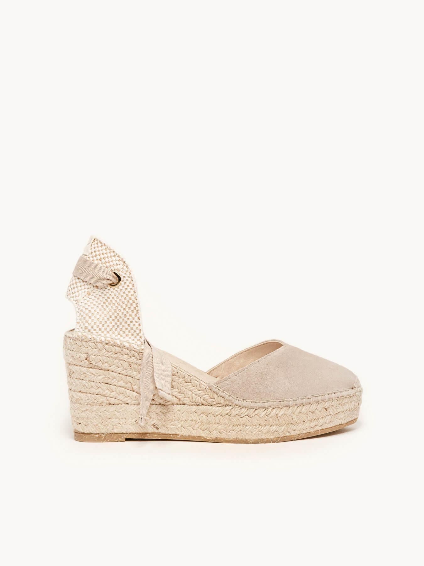 Sandália Anabela Média Romero Camurça Pedra