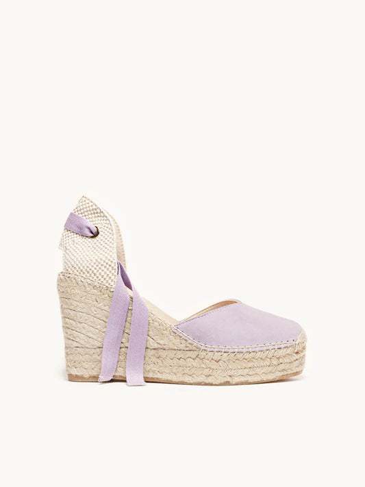 Sandália Romero Anabela 10 cm Camurça Lilás