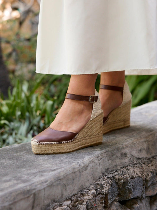 Sandália Anabela Alta Marga Napa Marrom Escuro